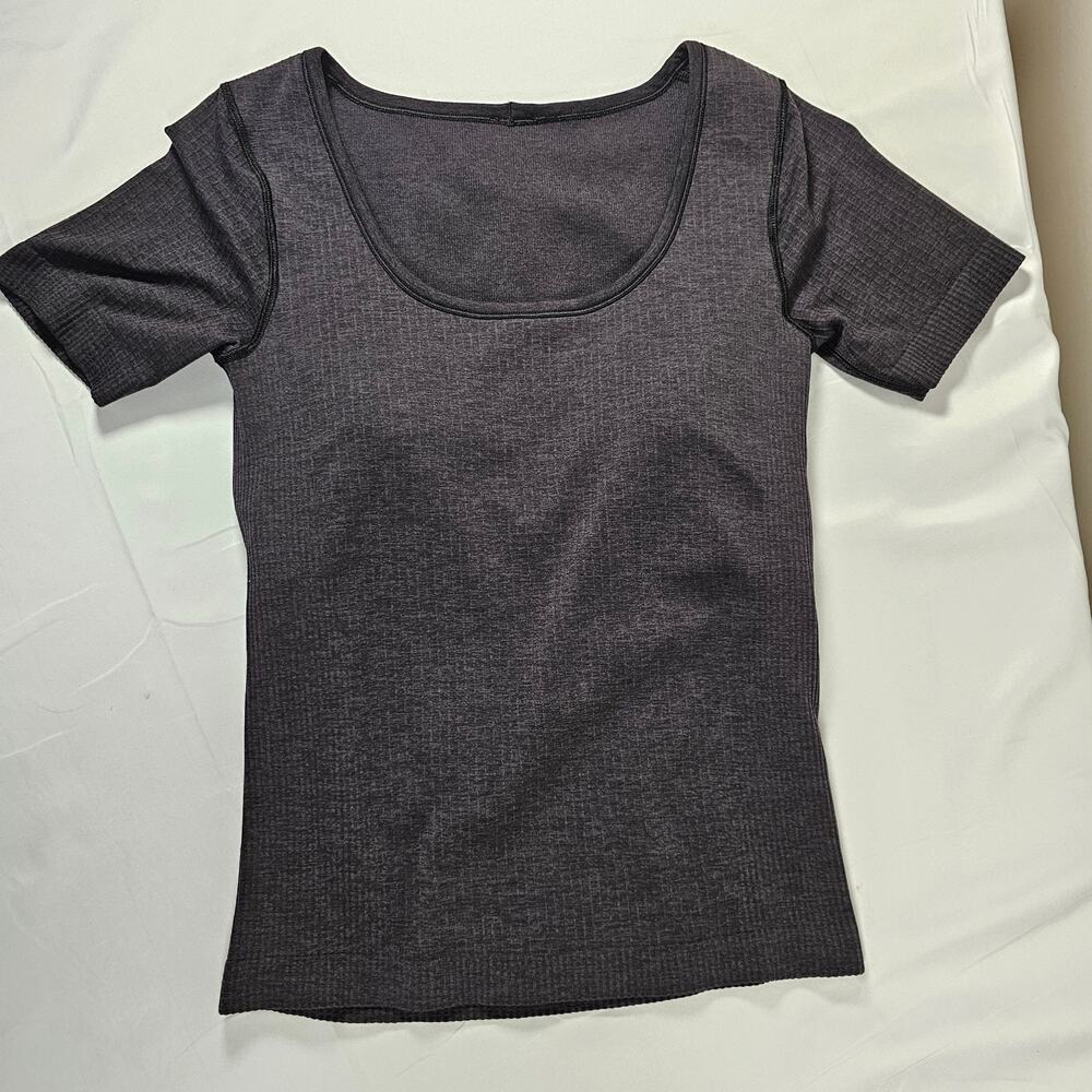 Lululemon‎ Ribbed Short Sleeve Top Fitted Tee Black No Size Tag See Measurements